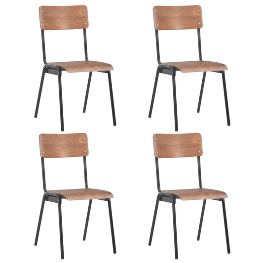 Eetkamerstoelen 4 St Massief Multiplex Staal Bruin - Design Meubelz