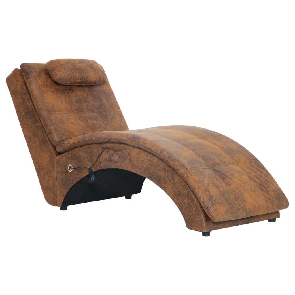 Massage Chaise Longue Met Kussen Kunstsuède Bruin - Design Meubelz