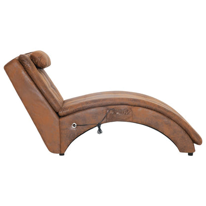 Massage Chaise Longue Met Kussen Kunstsuède Bruin - Design Meubelz