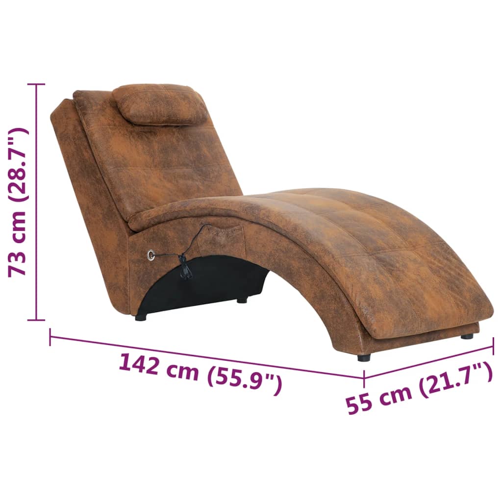 Massage Chaise Longue Met Kussen Kunstsuède Bruin - Design Meubelz