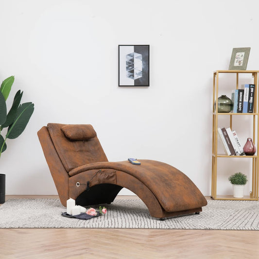 Massage Chaise Longue Met Kussen Kunstsuède Bruin - Design Meubelz