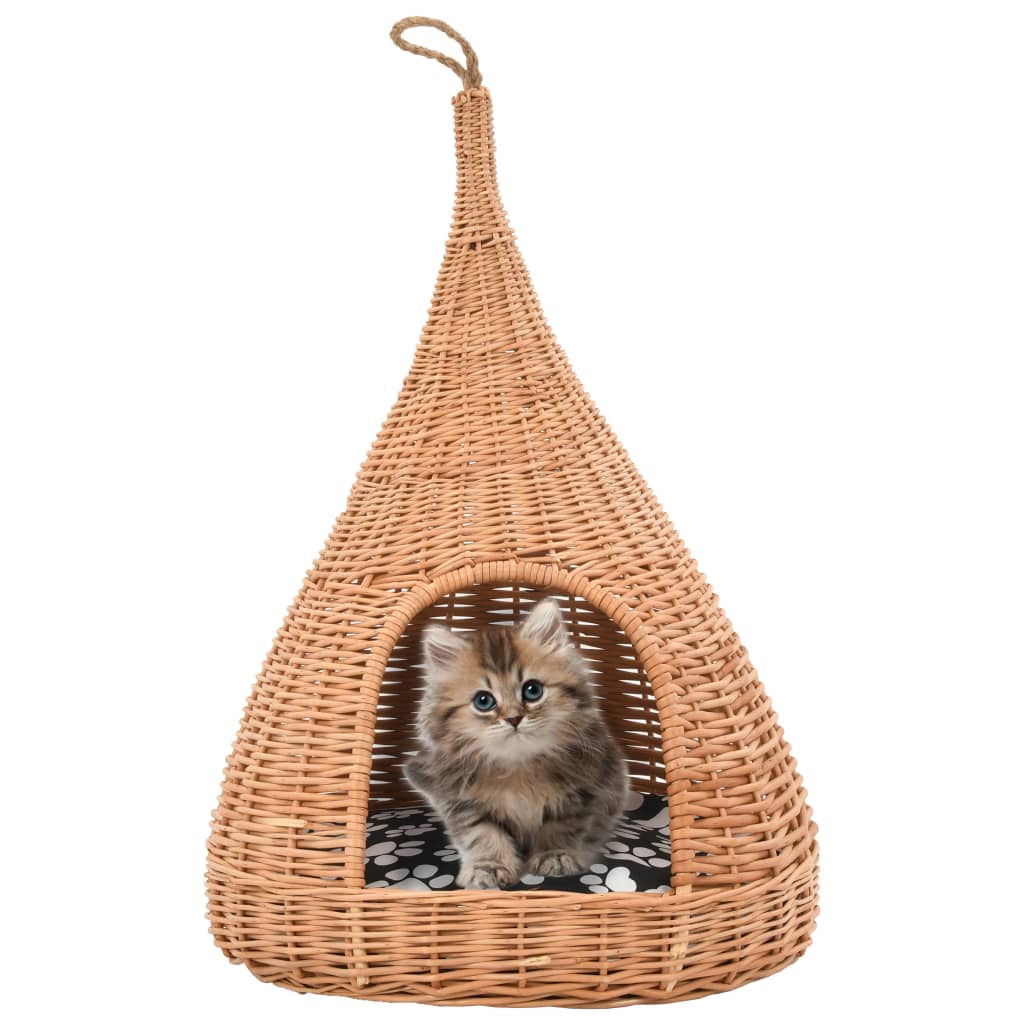 Kattenhuis Met Kussen Tipi 40X60 Cm Natuurlijk Wilgen Naturel - Design Meubelz