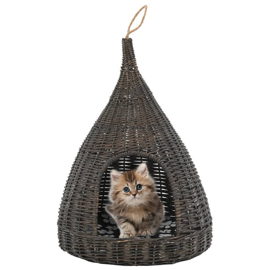 Kattenhuis Met Kussen Tipi 40X60 Cm Natuurlijk Wilgen Grijs Grijs - Design Meubelz