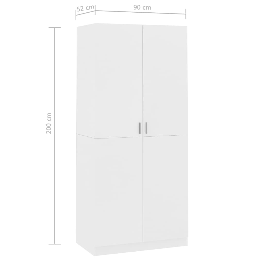 Kledingkast 90X52X200 Cm Bewerkt Hout Wit - Design Meubelz