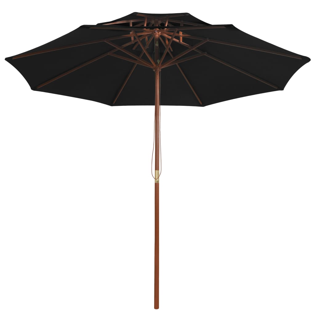 Parasol dubbeldekker met houten paal 270 cm zwart