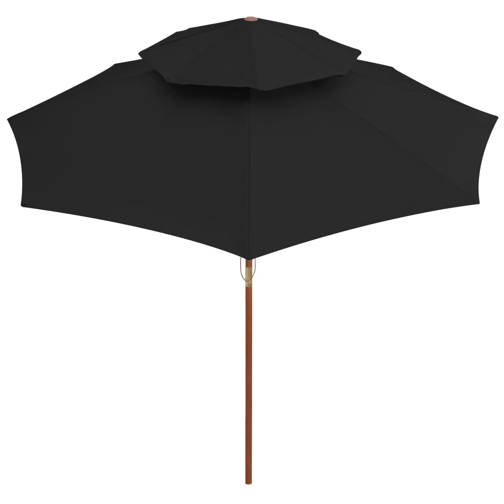 Parasol dubbeldekker met houten paal 270 cm zwart