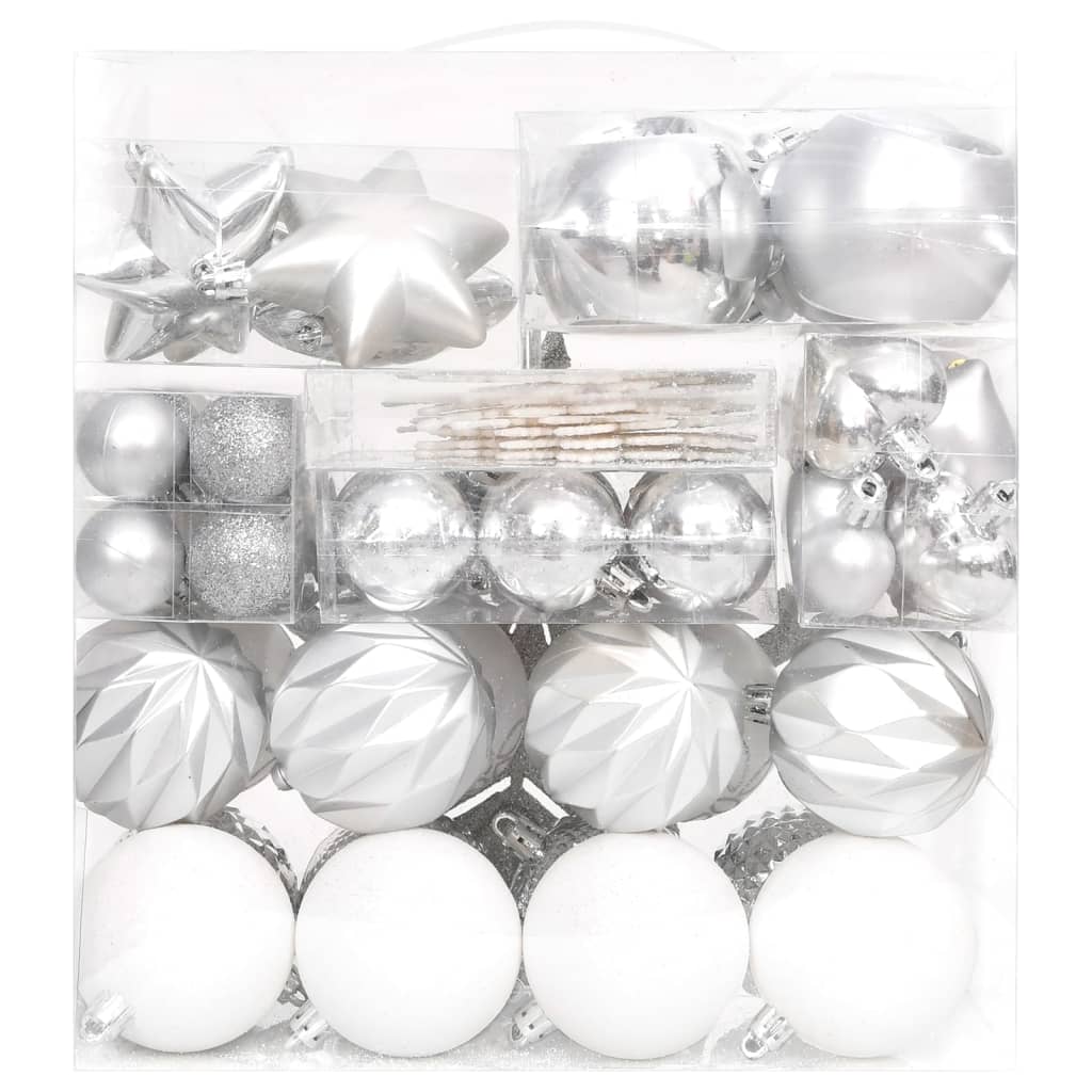 70-Delige Kerstballenset Zilver En Wit Zilver