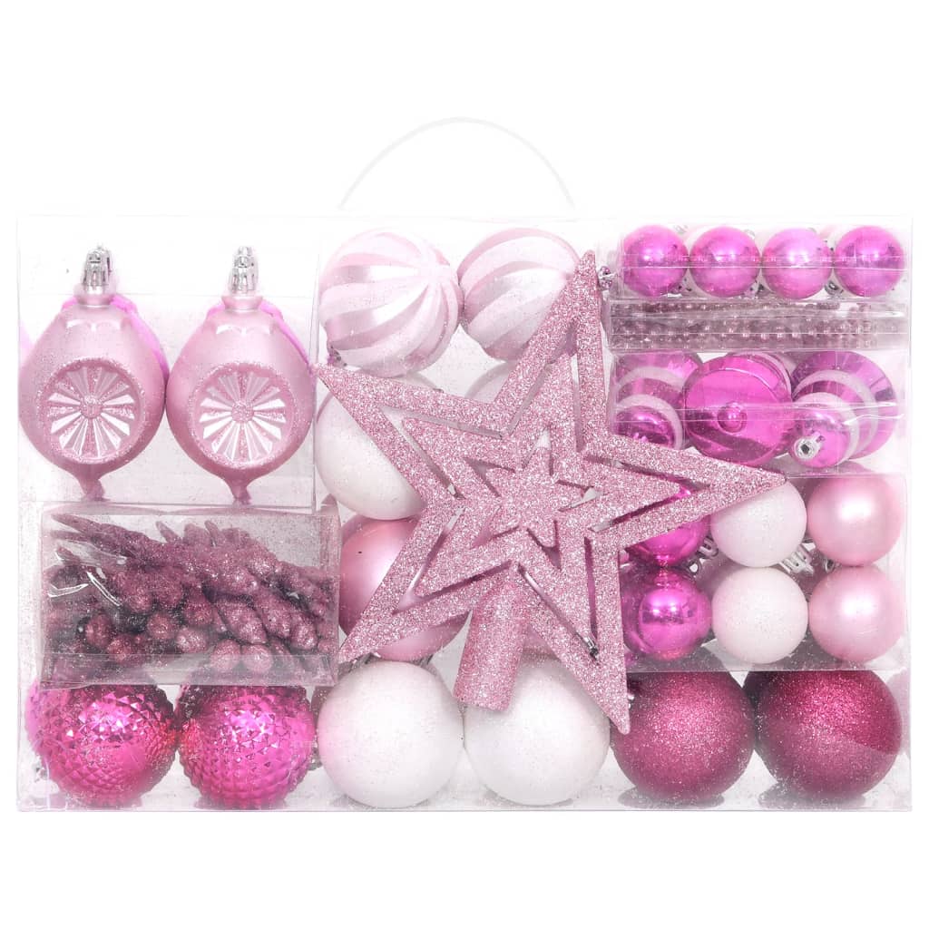 108-Delige Kerstballenset Wit En Roze Roze - Design Meubelz