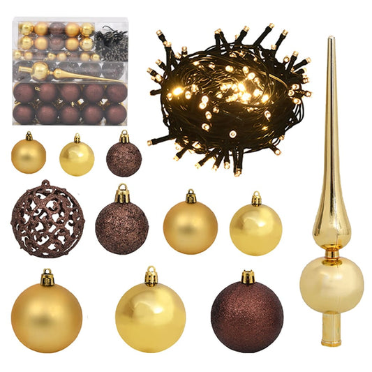 120-Delige Kerstballenset Met Piek En 300 Led's Goud En Brons 120 - Design Meubelz