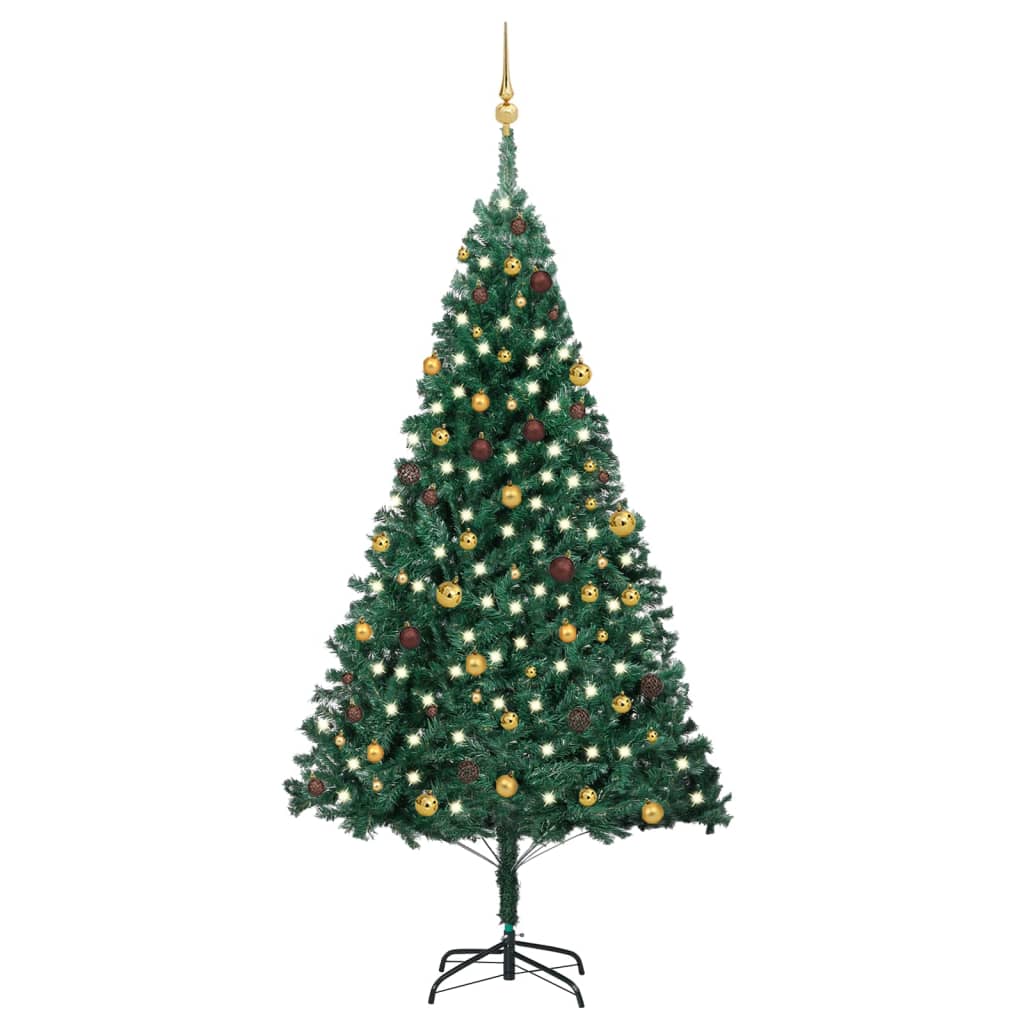 Kunstkerstboom Met Led's En Kerstballen 240 Cm Groen 240 x 125 cm - Design Meubelz