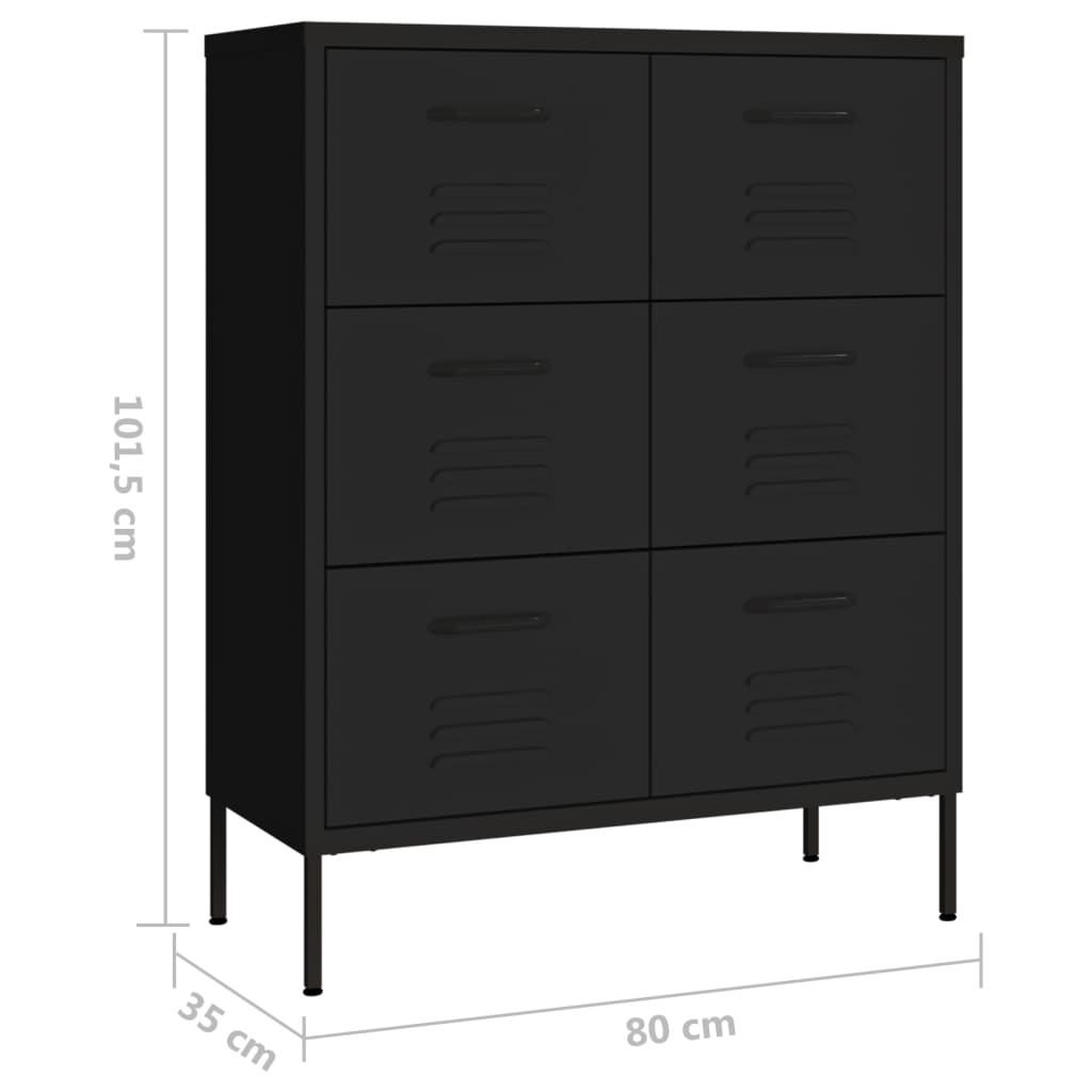 Ladekast 80X35X101,5 Cm Staal Zwart - Design Meubelz