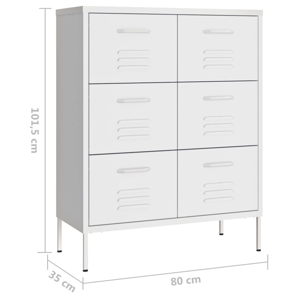 Ladekast 80X35X101,5 Cm Staal Wit - Design Meubelz