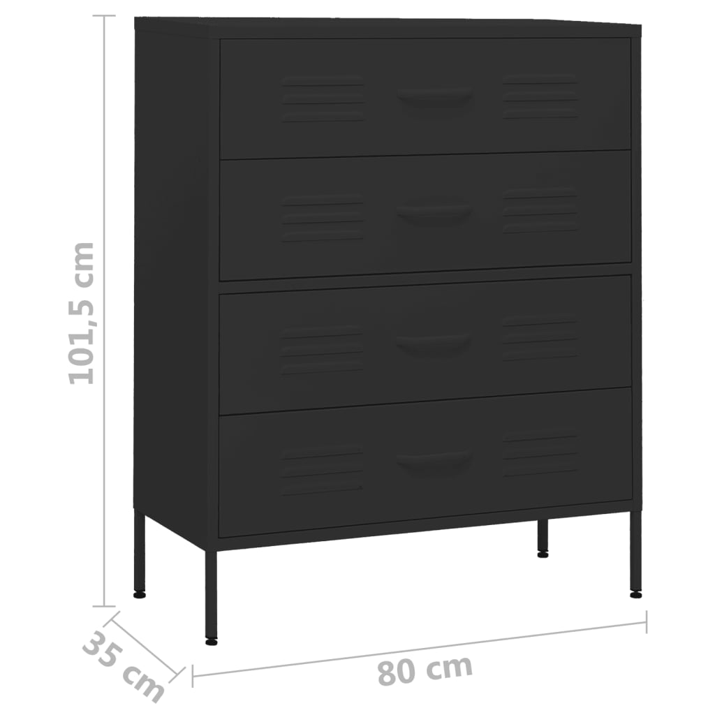 Ladekast 80X35X101,5 Cm Staal Zwart - Design Meubelz