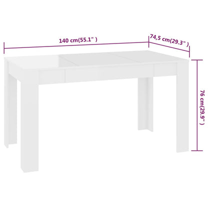 Eettafel 140X74,5X76 Cm Spaanplaat Hoogglans Wit - Design Meubelz