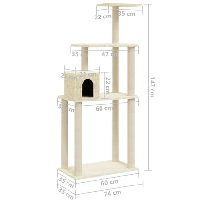 Kattenkrabpaal Met Sisal Krabpalen 147 Cm Crèmekleurig crème - Design Meubelz