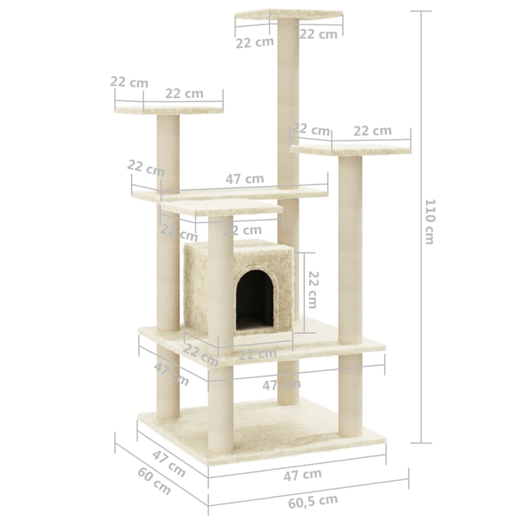 Kattenkrabpaal Met Sisal Krabpalen 110 Cm Crèmekleurig crème - Design Meubelz