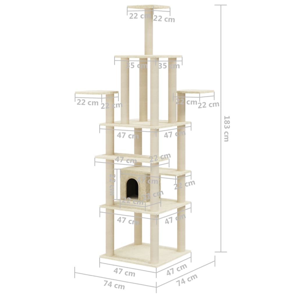 Kattenkrabpaal Met Sisal Krabpalen 183 Cm Crèmekleurig crème - Design Meubelz