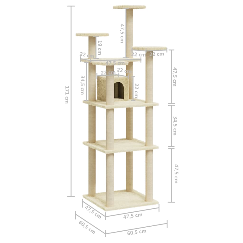 Kattenmeubel Met Sisal Krabpalen 171 Cm Crèmekleurig crème - Design Meubelz