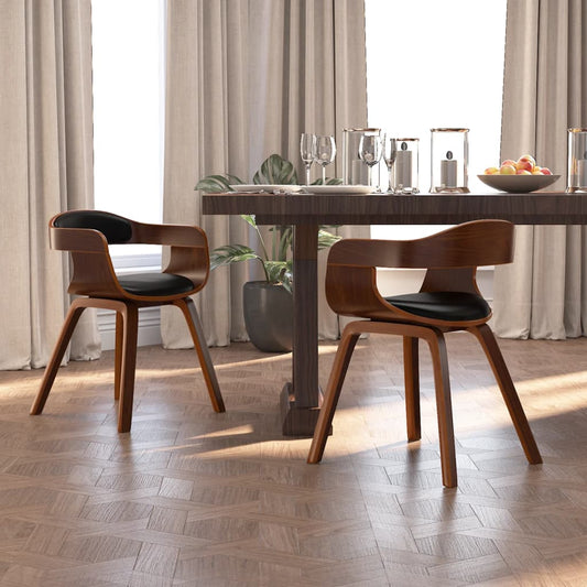 Eetkamerstoelen 2 St Gebogen Hout En Kunstleer Zwart - Design Meubelz