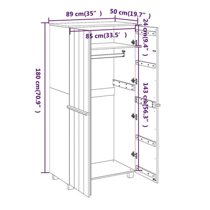 Kledingkast Hamar 89X50X180 Cm Massief Grenenhout Honingbruin - Design Meubelz