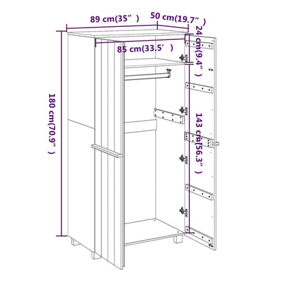 Kledingkast Hamar 89X50X180 Cm Massief Grenenhout Wit - Design Meubelz