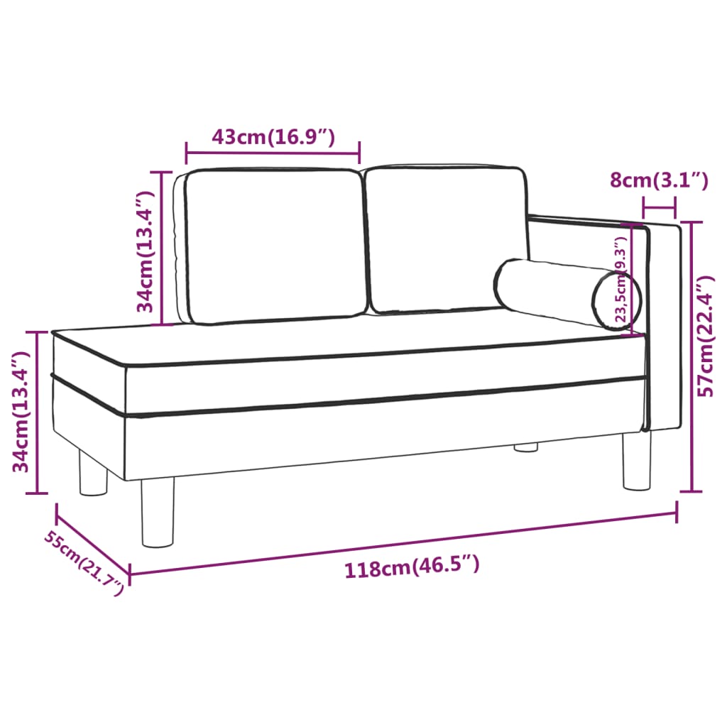 Chaise Longue Met Kussens En Bolster Fluweel Zwart - Design Meubelz