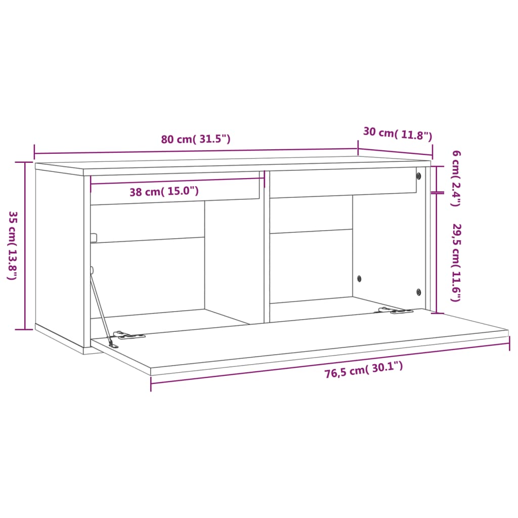 Wandkast 80X30X35 Cm Massief Grenenhout Zwart - Design Meubelz