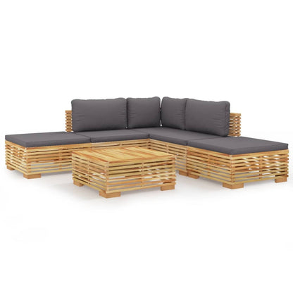 6-Delige Loungeset Met Kussens Massief Teakhout - Design Meubelz