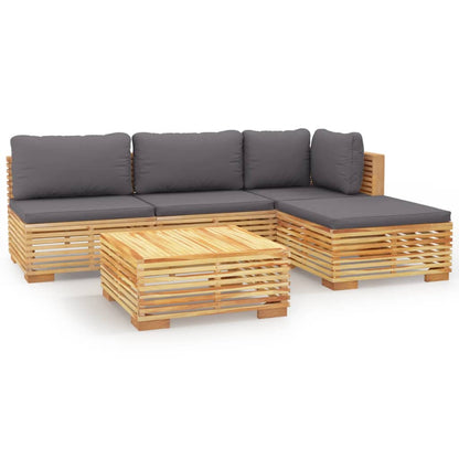 5-Delige Loungeset Met Kussens Massief Teakhout - Design Meubelz