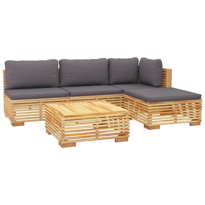 5-Delige Loungeset Met Kussens Massief Teakhout - Design Meubelz