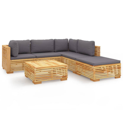 6-Delige Loungeset Met Kussens Massief Teakhout - Design Meubelz