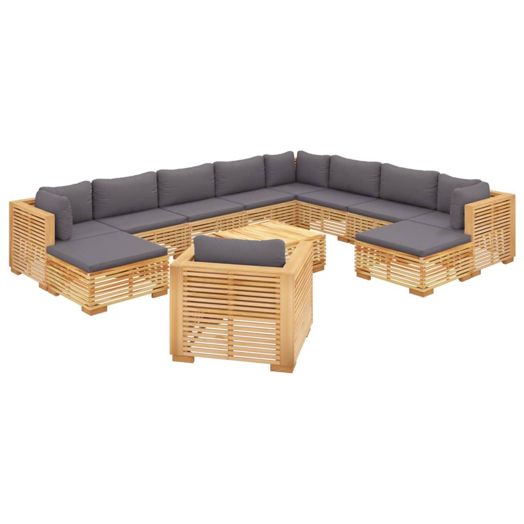 12-Delige Loungeset Met Kussens Massief Teakhout - Design Meubelz