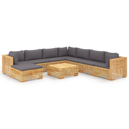 9-Delige Loungeset Met Kussens Massief Teakhout - Design Meubelz