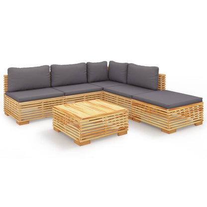 6-Delige Loungeset Met Kussens Massief Teakhout - Design Meubelz