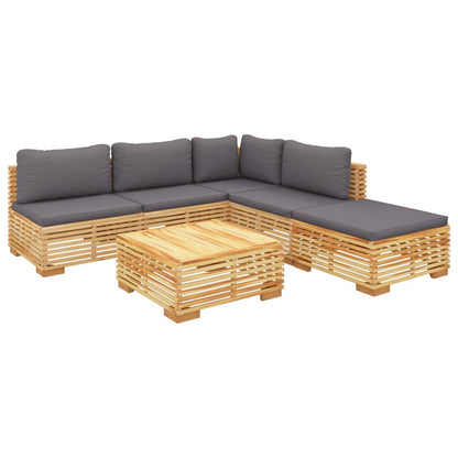 6-Delige Loungeset Met Kussens Massief Teakhout - Design Meubelz