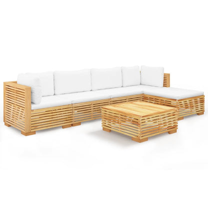 6-Delige Loungeset Met Kussens Massief Teakhout - Design Meubelz