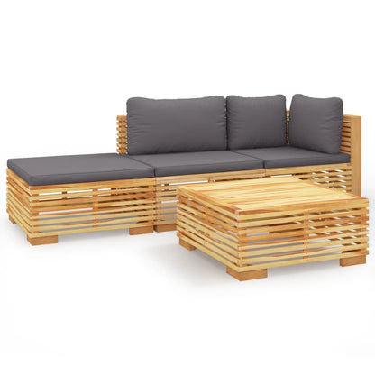 4-Delige Loungeset Met Kussens Massief Teakhout - Design Meubelz