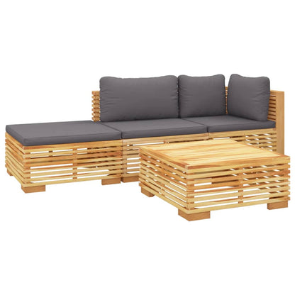 4-Delige Loungeset Met Kussens Massief Teakhout - Design Meubelz