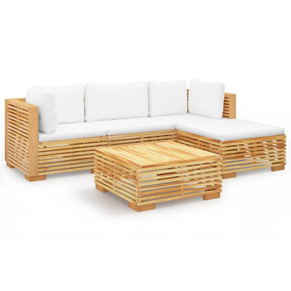 5-Delige Loungeset Met Kussens Massief Teakhout - Design Meubelz