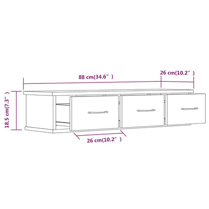 Wandkast 88X26X18,5 Cm Bewerkt Hout Bruineikenkleurig - Design Meubelz