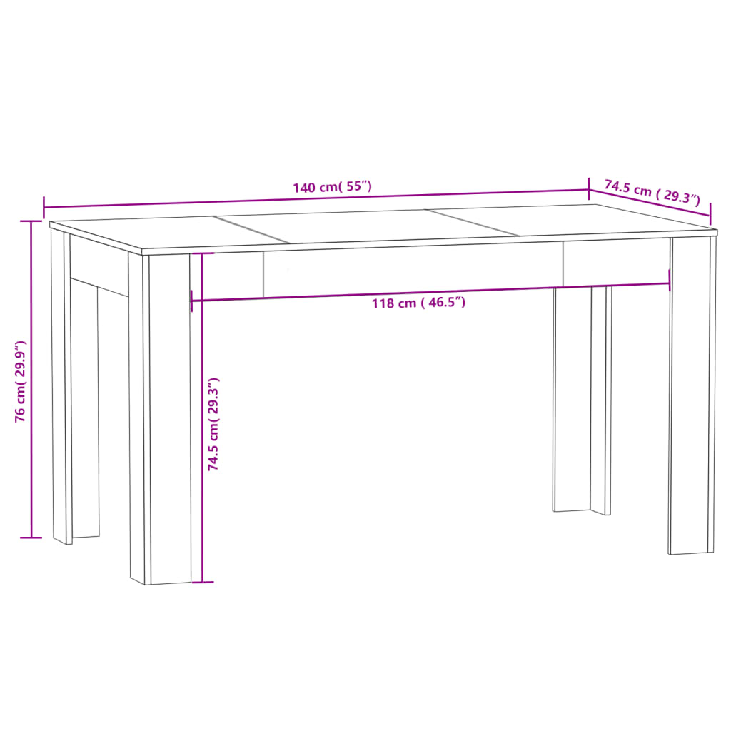 Eettafel 140X74,5X76 Cm Bewerkt Hout Bruineikenkleurig - Design Meubelz