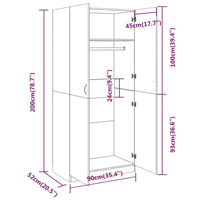 Kledingkast 90X52X200 Cm Bewerkt Hout Gerookt Eikenkleurig - Design Meubelz