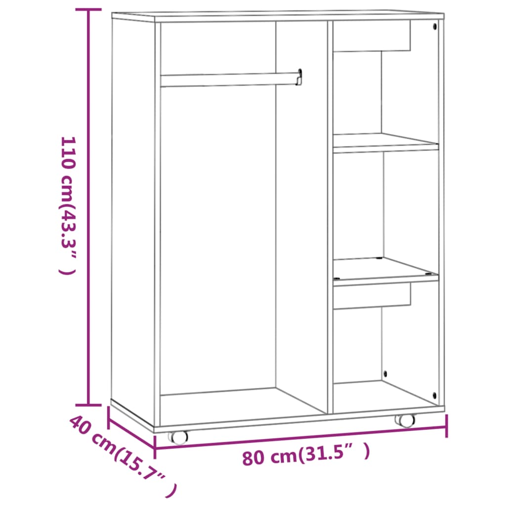 Kledingkast 80X40X110 Cm Bewerkt Hout Gerookt Eikenkleurig - Design Meubelz