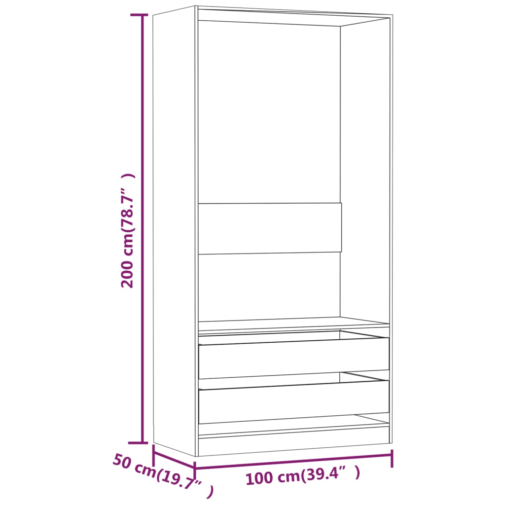 Kledingkast 100X50X200 Cm Bewerkt Hout Gerookt Eikenkleurig - Design Meubelz