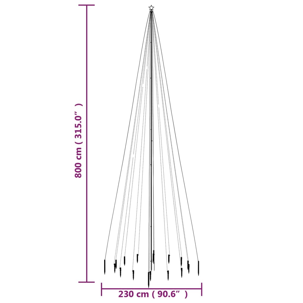 Kerstboom Met Grondpin 1134 Led's Koudwit 800 Cm 800 x 230 cm - Design Meubelz