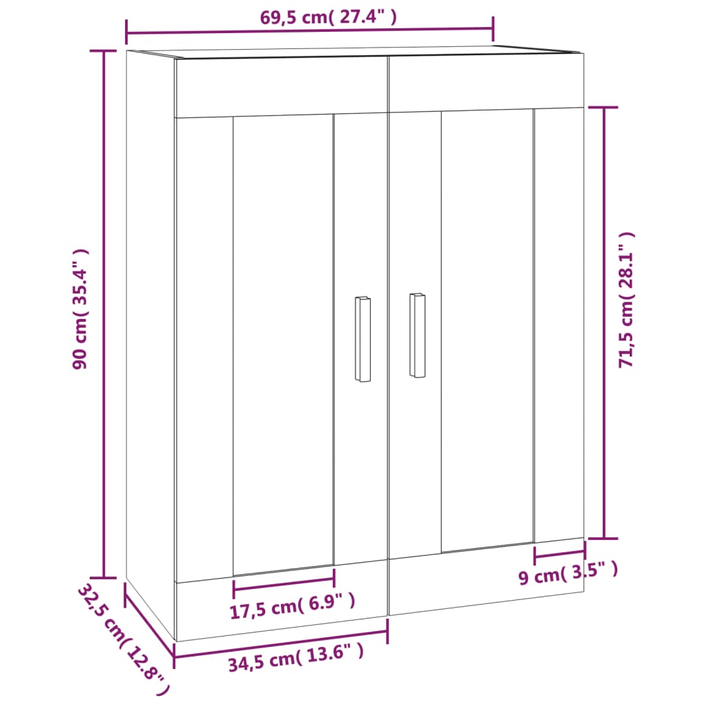 Wandkast 69,5X32,5X90 Cm Bewerkt Hout Zwart - Design Meubelz