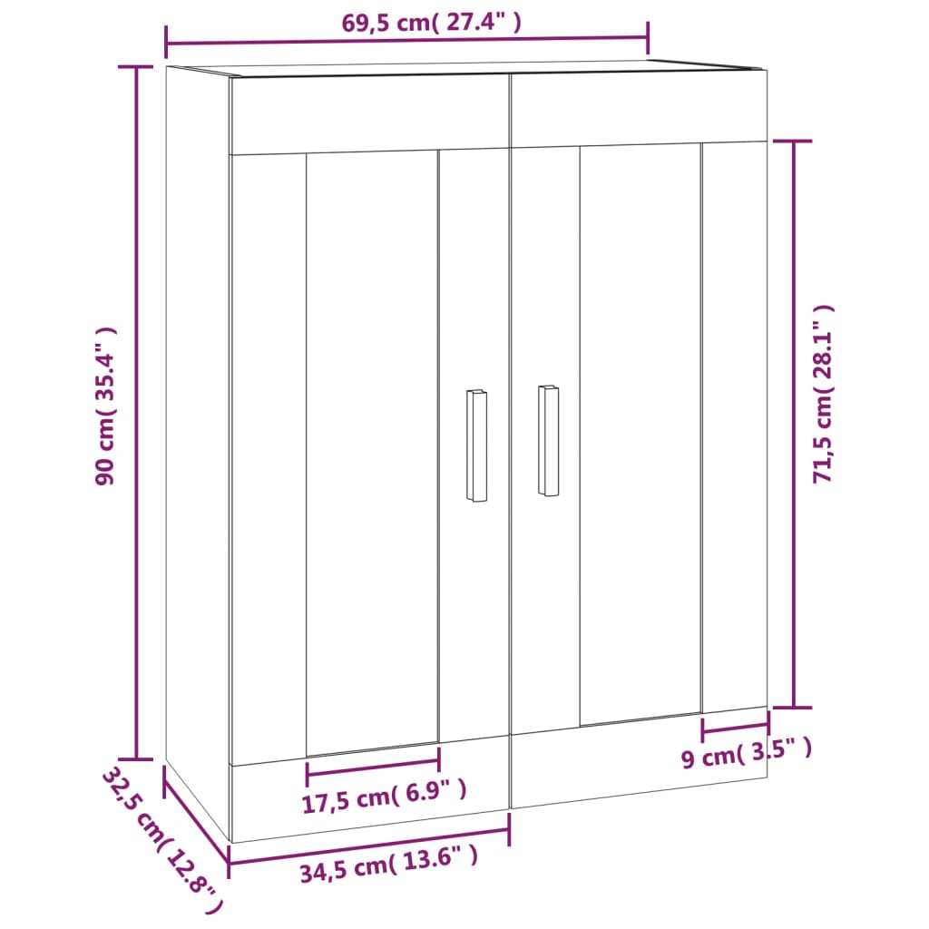 Wandkast 69,5X32,5X90 Cm Bewerkt Hout Gerookt Eikenkleurig - Design Meubelz