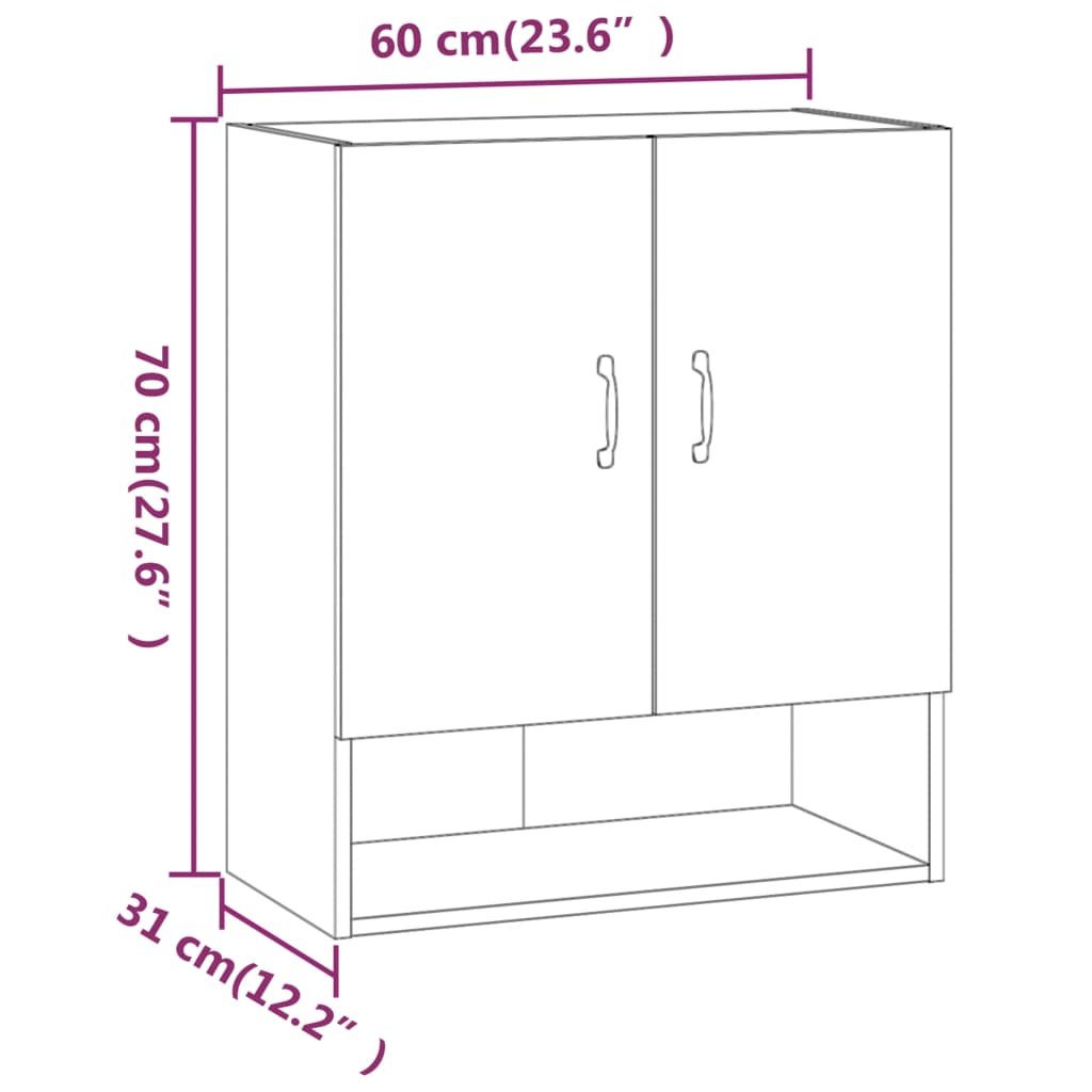 Wandkast 60X31X70 Cm Bewerkt Hout Grijs Sonoma Eikenkleurig - Design Meubelz