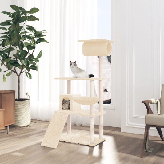 Kattenmeubel Met Sisal Krabpalen 131 Cm Crèmekleurig crème - Design Meubelz