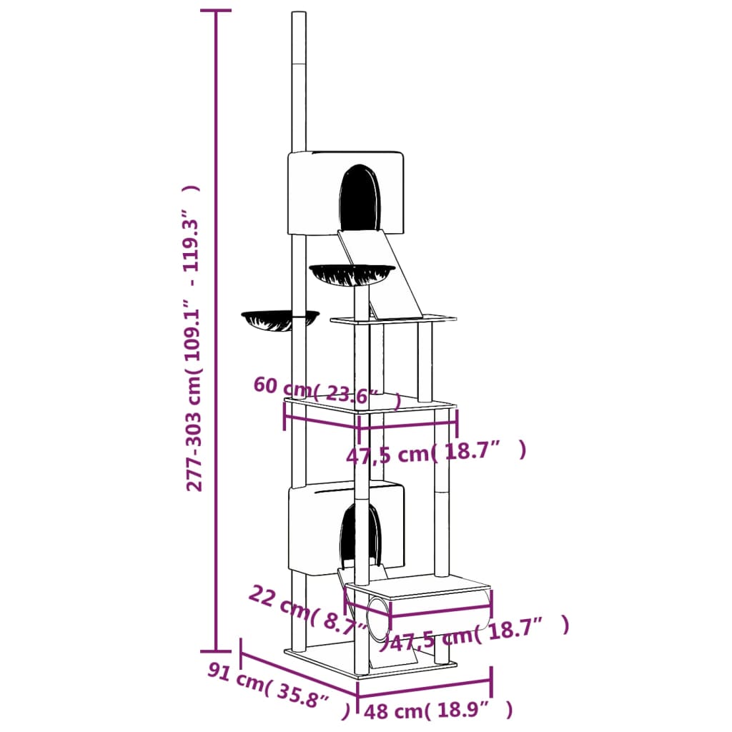 Kattenmeubel Vloer Tot Plafond 277-303 Cm Donkergrijs Donkergrijs - Design Meubelz